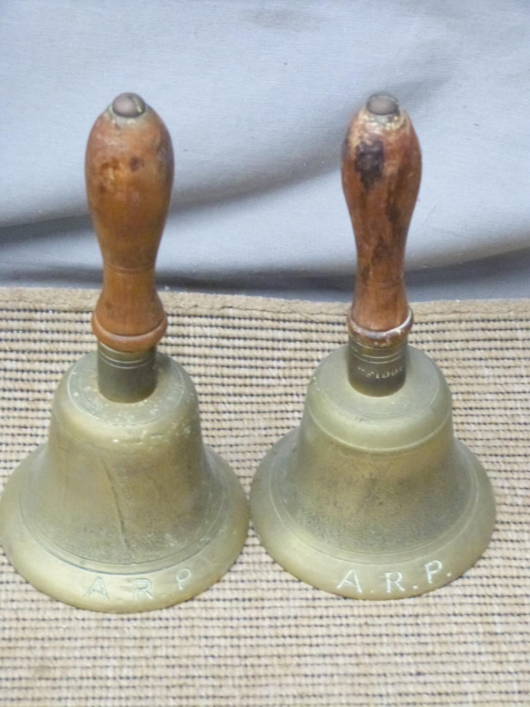 Two brass ARP bells, coaching lamps, Standish, and a hallmarked silver trophy, tallest 52cm - Image 2 of 3