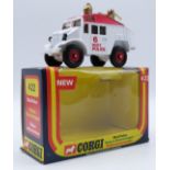 Corgi Toys diecast model Riot Police truck with white body, red roof and hubs and gold searchlight