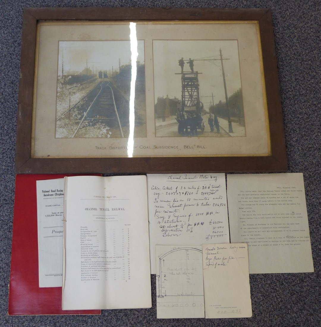 Framed pair of photographs titled as 'Track Distorted by Coal Subsidence Bell Hill', draft