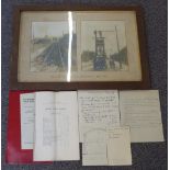 Framed pair of photographs titled as 'Track Distorted by Coal Subsidence Bell Hill', draft