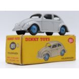 Dinky Toys diecast model Volkswagen with grey body and blue hubs, 181, in original box.