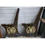 Pair of Great Western Railway cast iron bench ends with Art Deco style GWR roundel to base, height