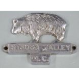 Stroud Valley Motor Club chrome car or similar badge, length 8cm
