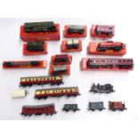 Eighteen Tri-ang 00 gauge model railway locomotives, coaches and wagons, ten in original boxes