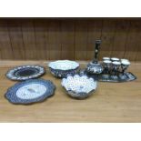 Four pieces of 19th/20thC Persian enamelled ware including two pedestal bowls, largest H7.5cm,