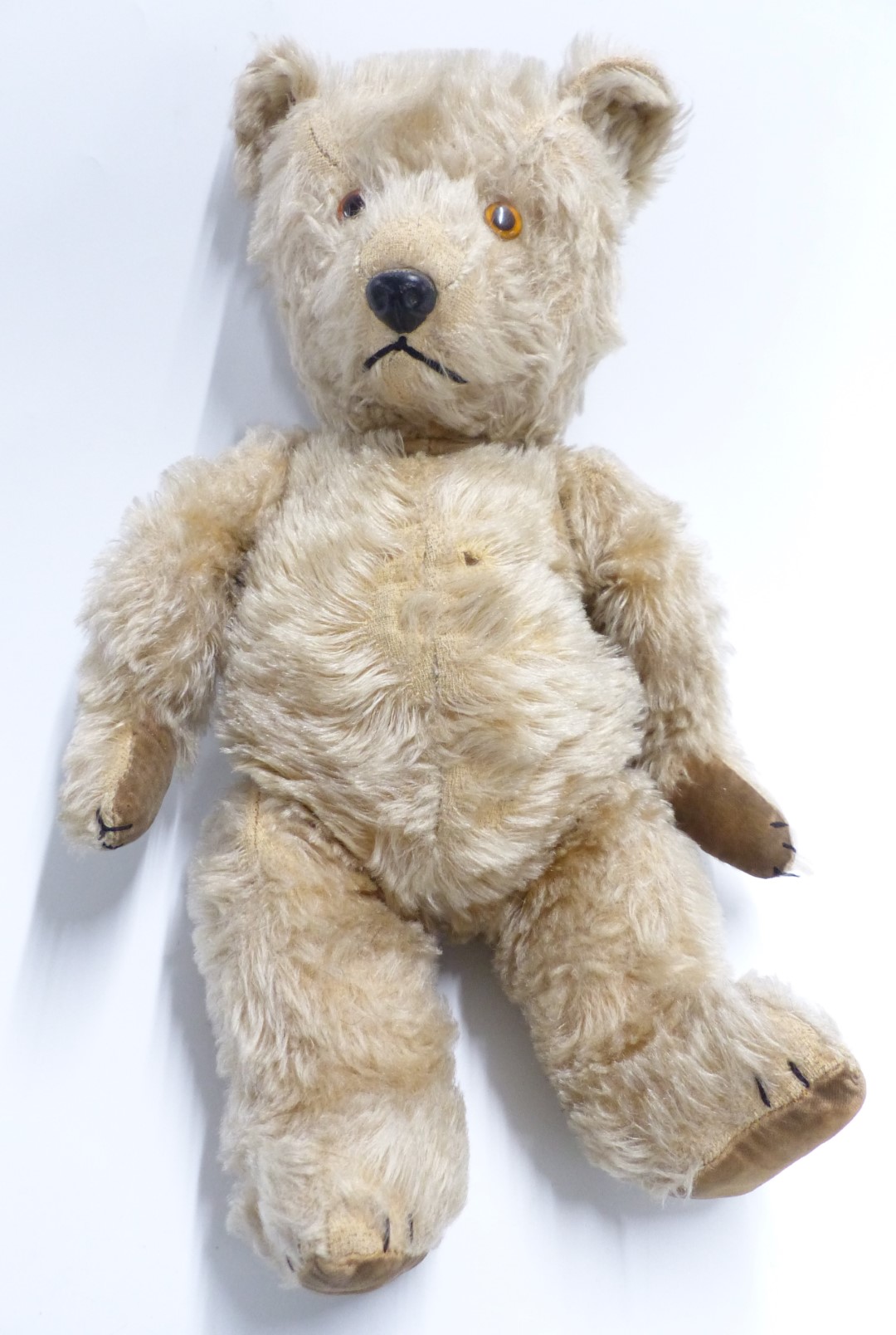 Vintage straw filled Teddy bear with blonde mohair, disc joints, felt pads and stitched features, - Image 3 of 3