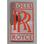 Rolls Royce chrome and red enamel car badge, height 7cm