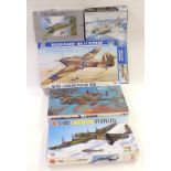 Five Airfix, Trumpeter and Tamiya model aeroplane kits including Hurricane MKII D/Trop, Lancaster