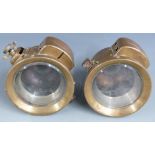 Pair of H & B No. 301 veteran car, motorcycle or similar acetylene headlamps by Howes and Burley,