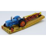 Corgi Toys diecast model Gift Set 18 Fordson Power Major Tractor And Four Furrow Plough with blue