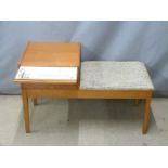 A retro/ mid century modern G Plan style upholstered telephone seat, W89 x D37 x H55cm