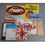 Classic motoring ephemera including Morris Mini-Minor and Minor 1000 brochures, buff logbook for a