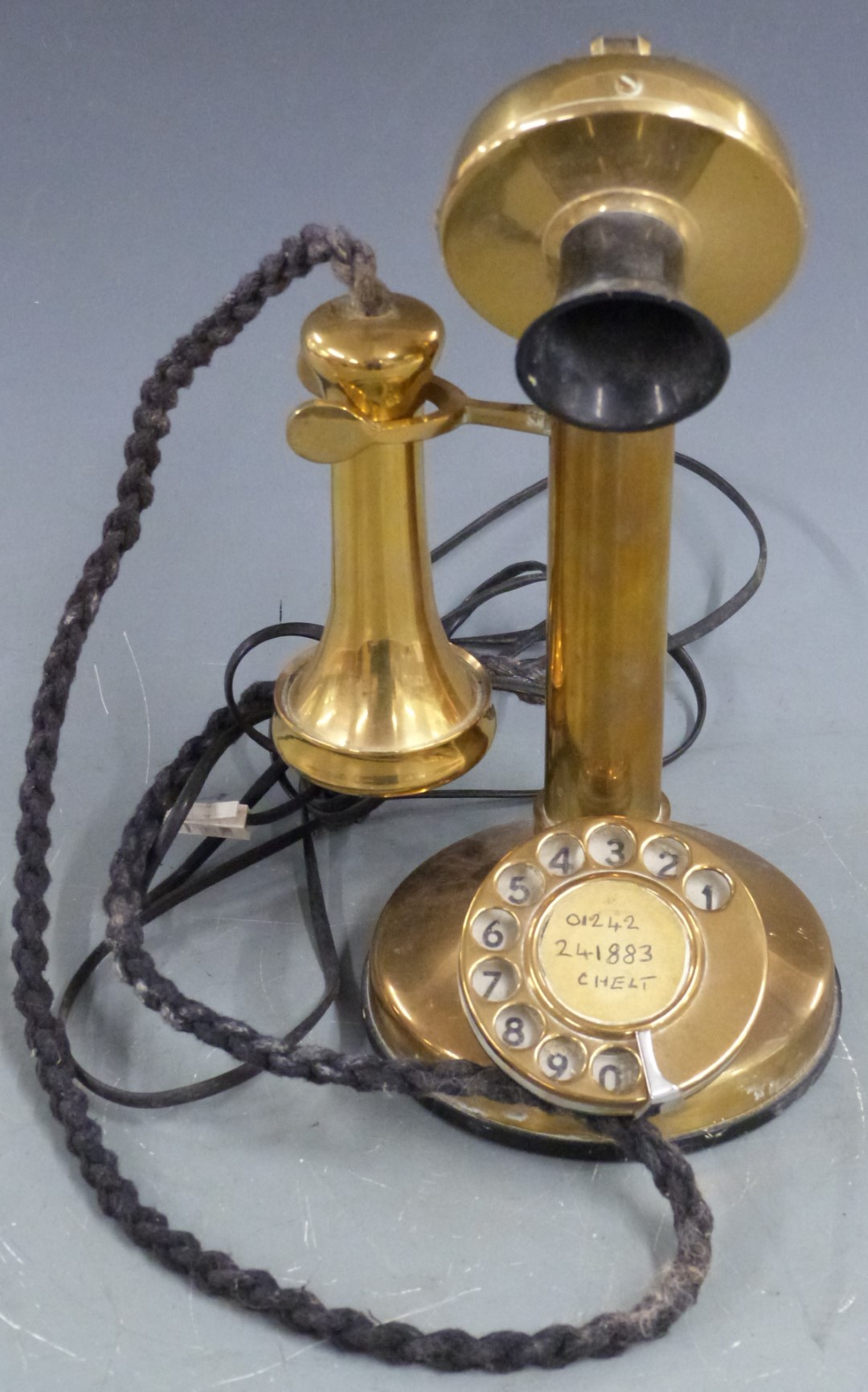 Copper ship's masthead lamp height 46cm and vintage brass candlestick telephone - Image 5 of 6