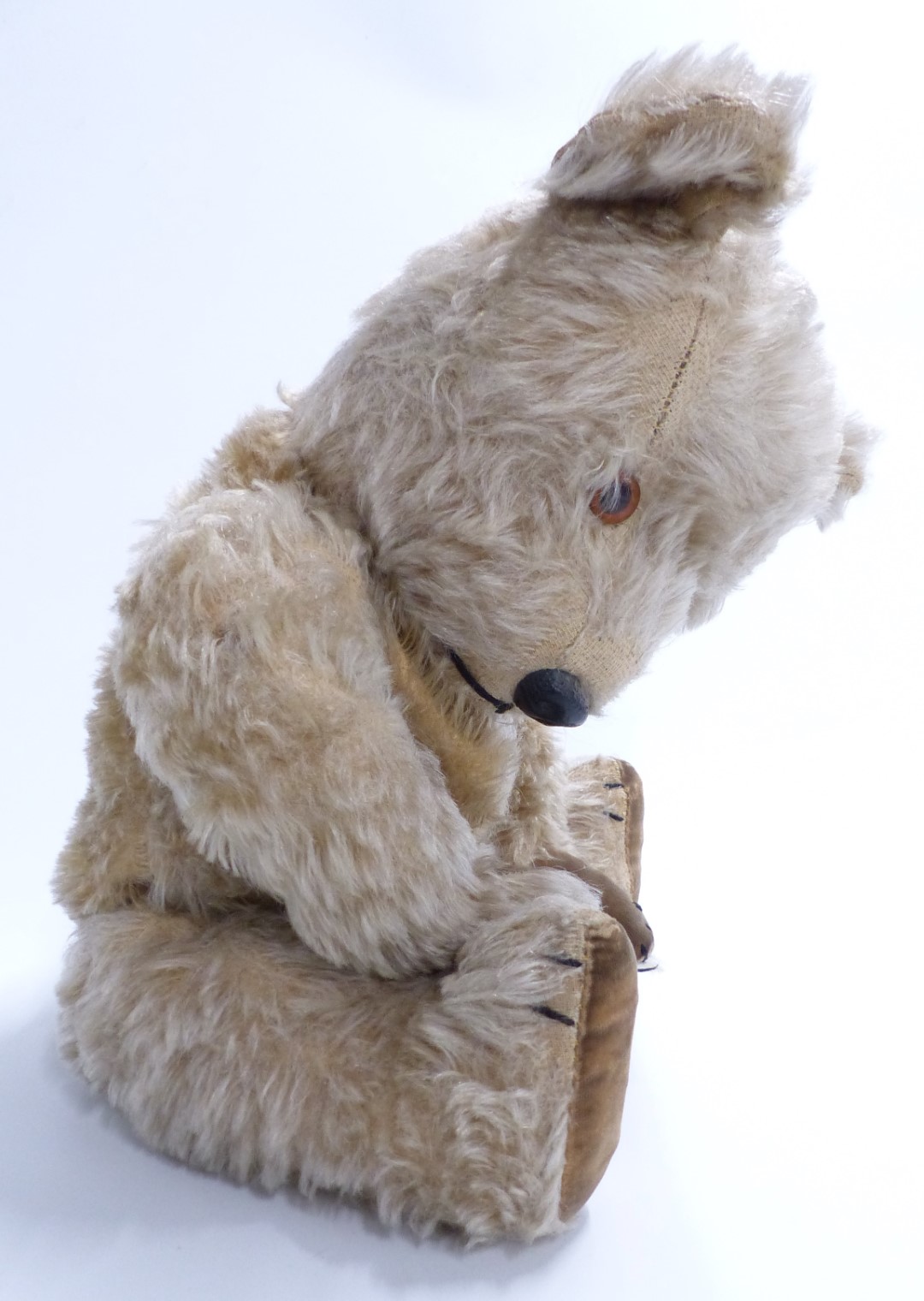 Vintage straw filled Teddy bear with blonde mohair, disc joints, felt pads and stitched features, - Image 2 of 3