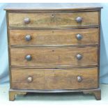 Victorian mahogany bow fronted chest of four graduated drawers, W97 x  D55 x H98cm