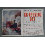 Isle of Man 1967 steam railway reopening poster, 31 x 48cm