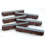 Six Lima 0 gauge model railway LMS passenger coaches.