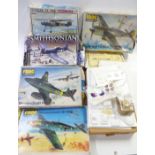 Seven assorted model aeroplane kits including Focke-Wulf FW190A, Messerschmitt ME262A, Bell xFM1