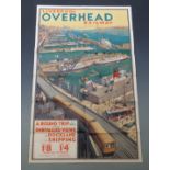 Liverpool Overhead Railway poster depicting ships in port with Liver building beyond and railway