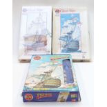 Three Airfix 1:180 scale model ship kits HMS Victory 1765, HMS Victory and WASA 1628, all in