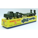 Dinky Supertoys diecast model Tank Transporter with green body and trailer, 660, in original box.