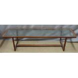 G Plan retro/mid century modern glazed teak coffee table, W155 x D48 x H39cm