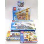 Five Lego City, Jack Stone and Creator construction sets Building Crane 7905, Passenger Plane