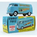 Corgi Toys diecast model Volkswagen Toblerone Van with blue body, white interior, silver hubs and '