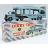 Dinky Toys diecast model Pullmore Car Transporter with pale blue cab and trailer, blue hubs and '