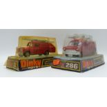 Two Dinky Toys diecast model fire engines Ford Transit Fire Appliance 286 and Land Rover Fire
