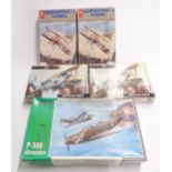 Five Hobbycraft model aeroplane kits including Nie.17, Camel F-1 Sopwith, P-39D Airacobra etc, all
