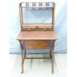 A 19thC leather inset mahogany writing desk / stand with gallery top, two central drawers and two