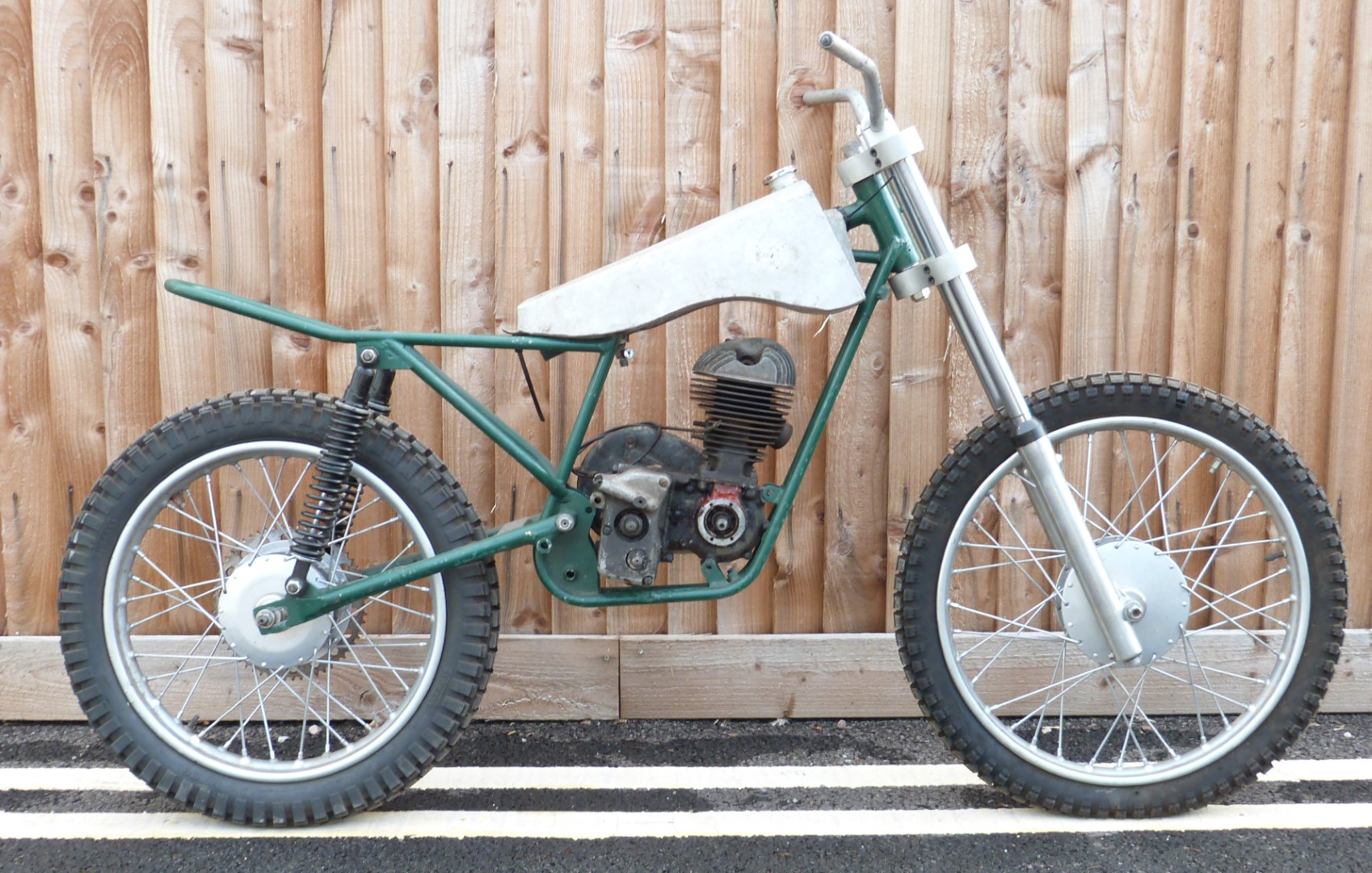 Classic trials bike, possibly Sprite, with Villiers two stroke single cylinder engine, no frame