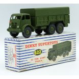 Dinky Supertoys 10-Ton Army Truck with military green cab, chassis, cover and hubs, 622, in original