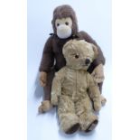 Merrythought for Harrods monkey Teddy bear and a Chad Valley mohair Teddy bear, largest 42cm tall.