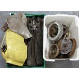 Motorbike parts including seat, tanks, hubs and cylinder head