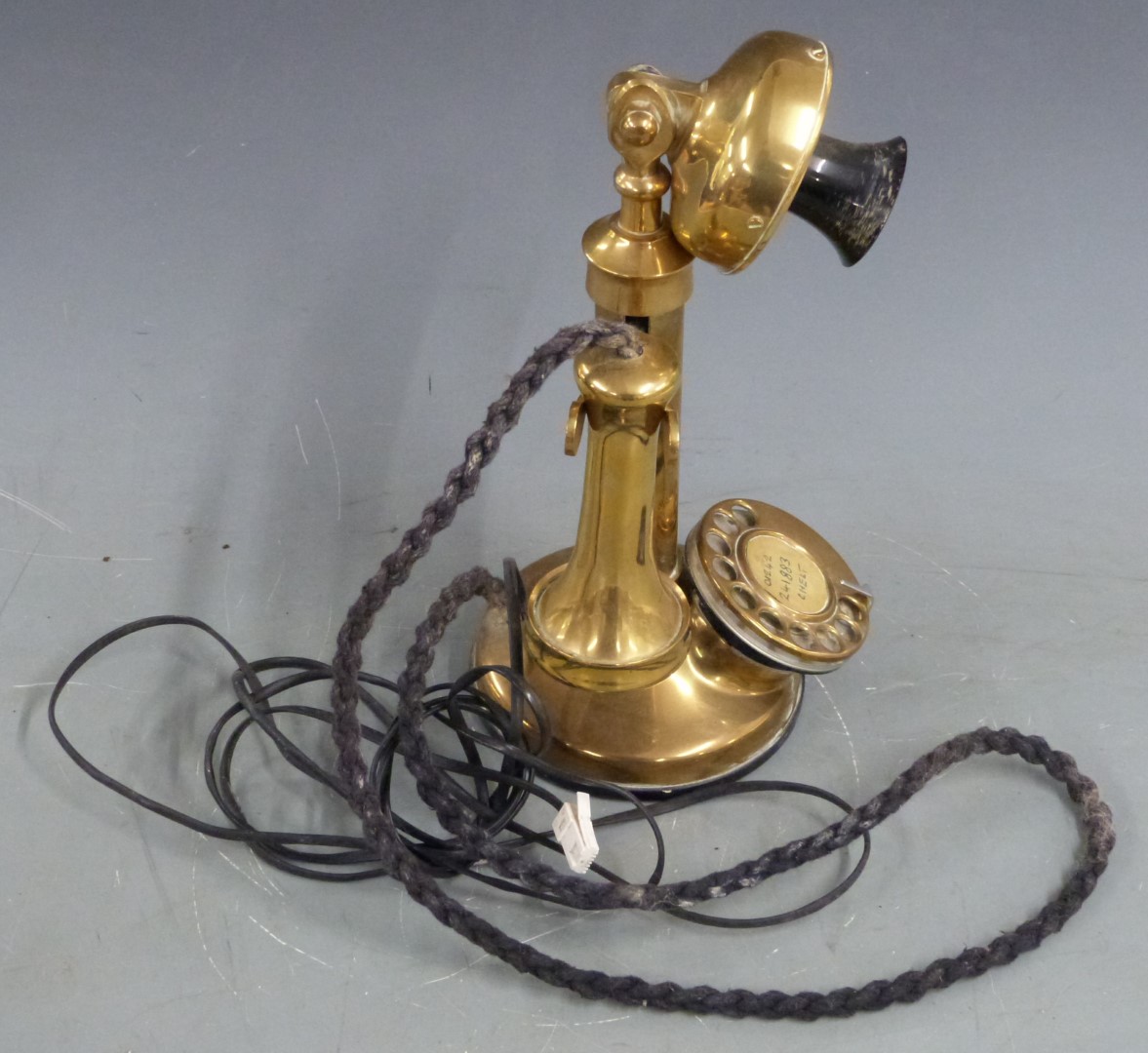 Copper ship's masthead lamp height 46cm and vintage brass candlestick telephone - Image 6 of 6