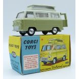 Corgi Toys diecast model Ford Thames Airborne Caravan with two-tone green and cream body, tan