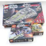 Three Lego Star Wars construction sets Imperial Star Destroyer 6211, TIE Interceptor, 6206 and Clone