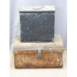Farrow and Jackson of London and Paris metal wine carrier with six bottle insert and a tin trunk,