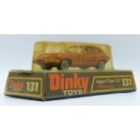 Dinky Toys diecast model Jaguar E Type 2+2 with Speedwheels, bronze body, pale blue interior and