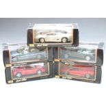 Five Maisto Special Edition 1:18 scale diecast model cars comprising Jaguar XK8 XJ220 and S-Type,