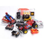 Assorted radio control vehicles and parts including Go Kart and forklift