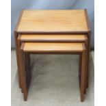 A retro / mid century modern nest of G Plan tables and two unmarked upholstered chairs, W54 x D42