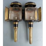Pair of coach lamps with maker's name Gage Bros, Cardiff, to one, height 48cm