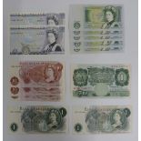 A collection of UK banknotes, most with consecutive numbers, includes five Somerset £1 notes, trio