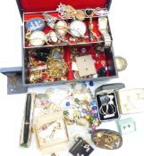 A collection of costume jewellery including Wedgwood brooch, cameo brooch, silver, Victorian stick