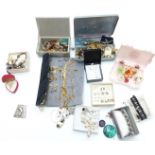 A collection of costume jewellery including Miracle pendant, silver and mother of pearl pendant,