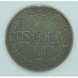 William III 1697 crown, first bust, round collar, first harp reverse OCTAVO edge, toned