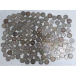 Over 140 silver threepences, Victoria onwards, approximately 198.5g